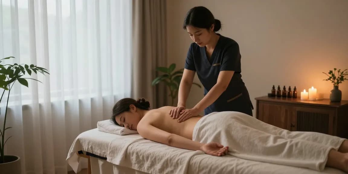 Ansan출장마사지 experience with massage therapist in a serene spa setting focusing on relaxation and aromatherapy.