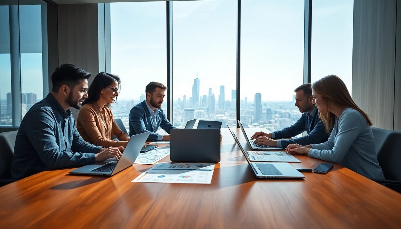 Enhancing Strategy Capture Management through team collaboration in a modern office.