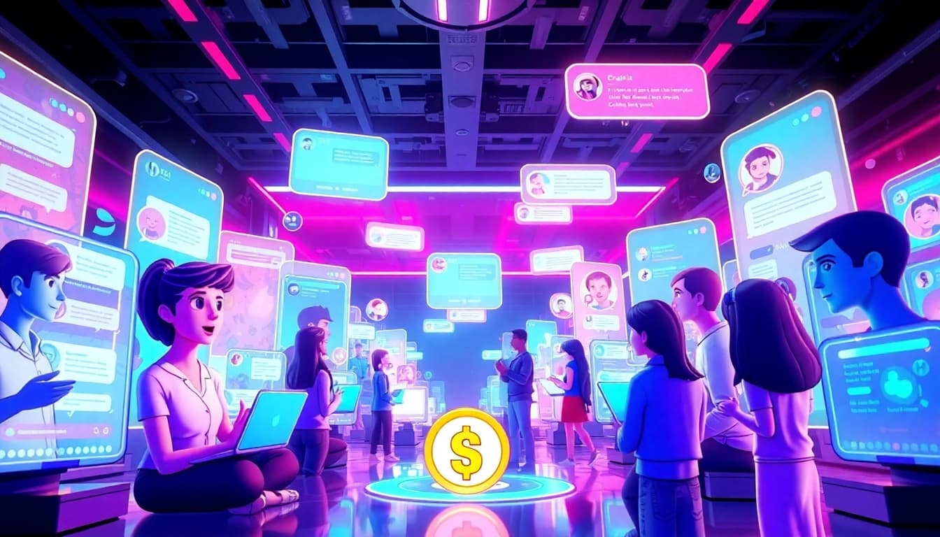 Engaging scene of users interacting with animated AI characters on Crush on AI platform.