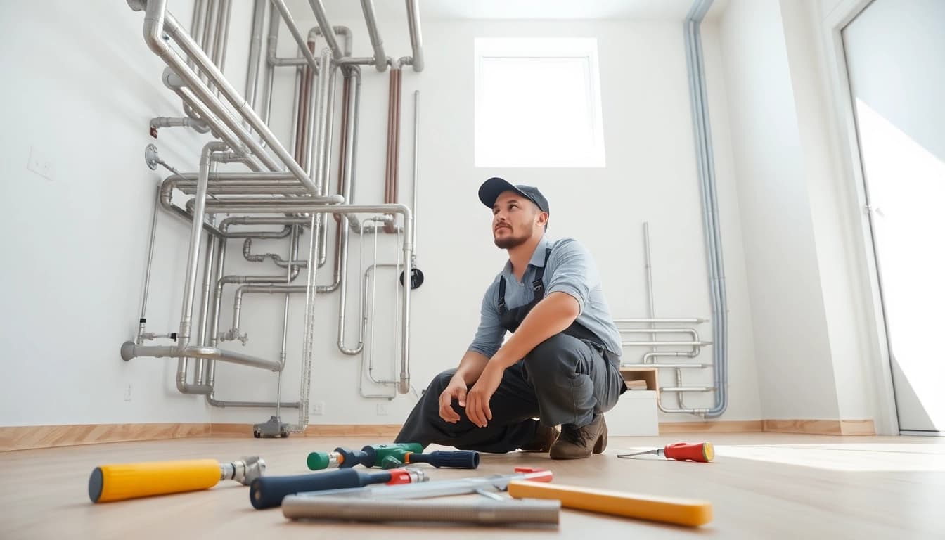 Whole house repiping services St Petersburg FL in action with a plumber working diligently on new piping.