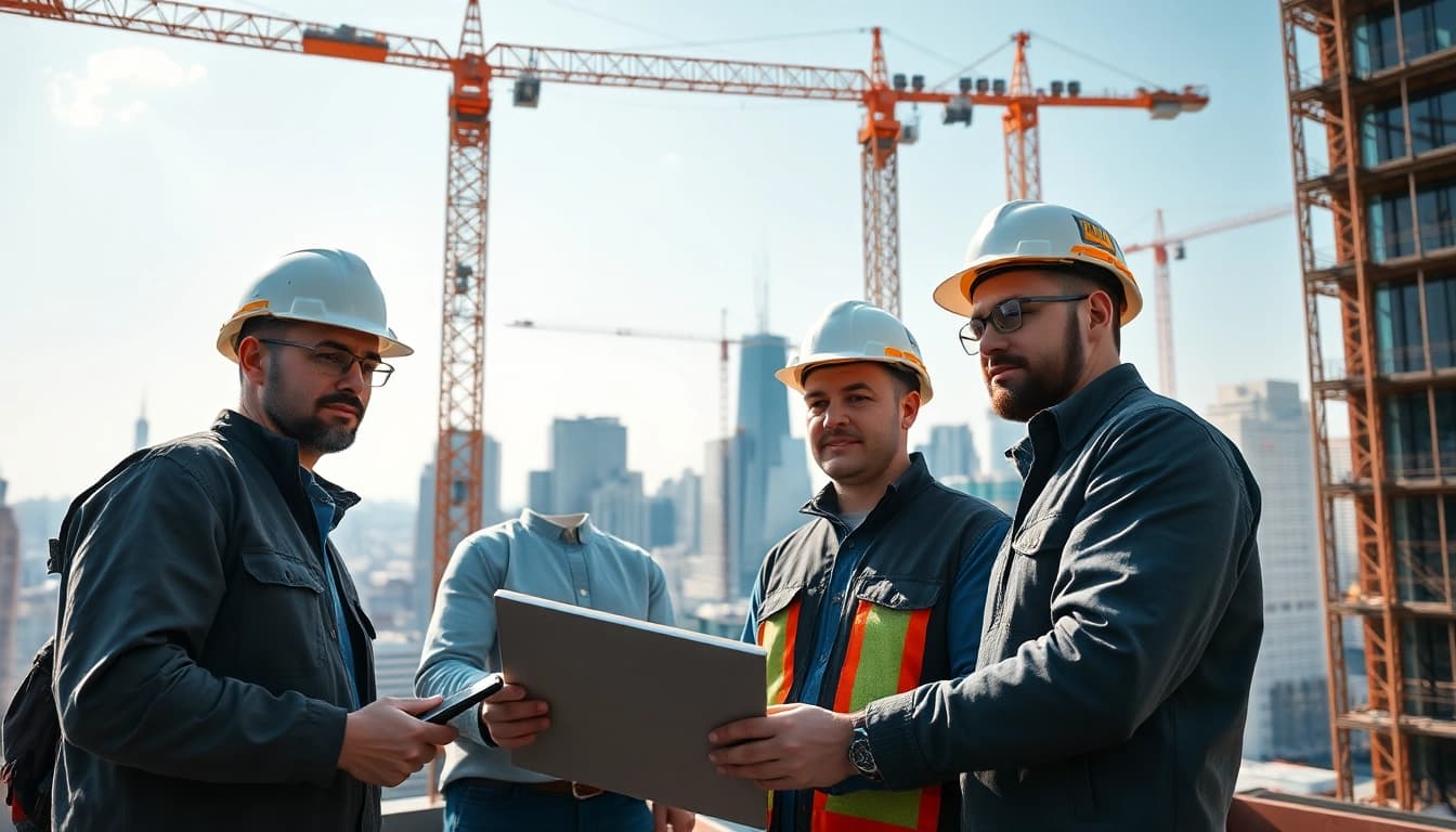 Manhattan Commercial General Contractor overseeing a construction site with a skilled team collaborating.
