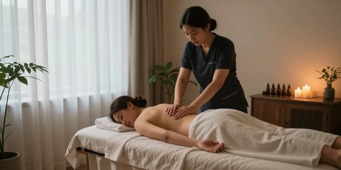 Ansan출장마사지 experience with massage therapist in a serene spa setting focusing on relaxation and aromatherapy.