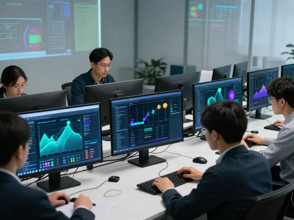 Vulnerability assessment & penetration testing in a modern cybersecurity office environment.
