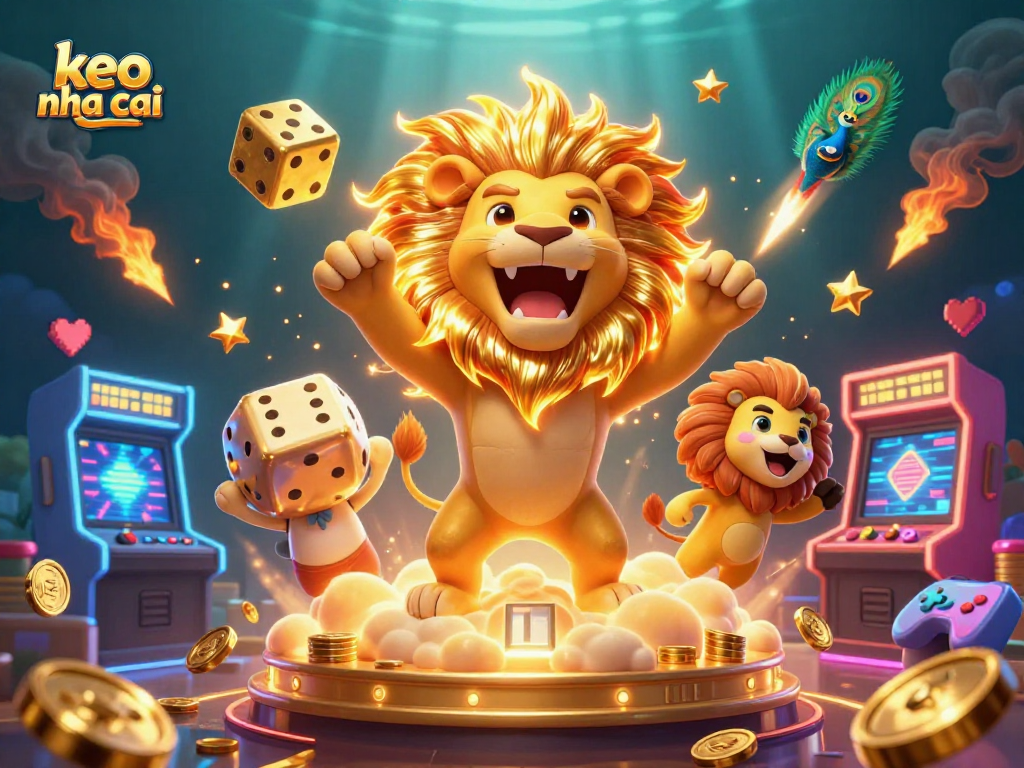 Engage with keo nha cai in this vibrant 3D casino scene showcasing exciting game elements and characters.