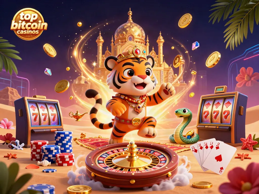 Discover the magic of top bitcoin casinos with a vibrant Arabian Nights-themed illustration.
