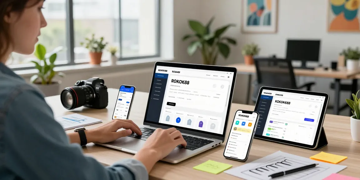 Engaged user exploring rokok88 digital platform in modern office