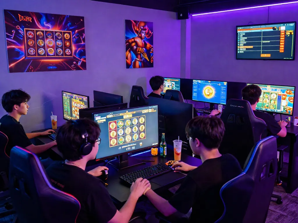 Engaged players enjoying slot gacor games in a modern digital gaming environment, showcasing excitement and community.